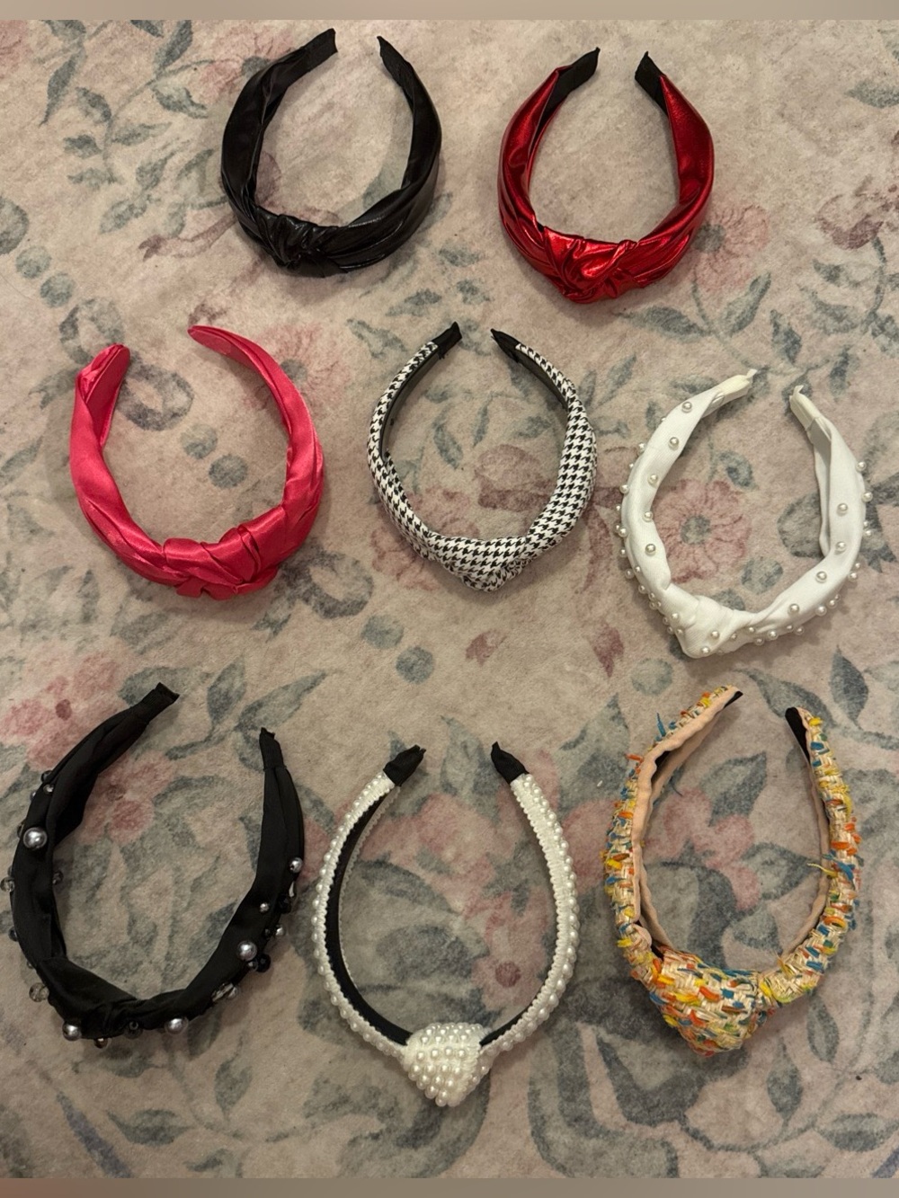 Women’s Pearl & Knotted Headband Set of 8 - White, Black, Red, Pink, Multicolor